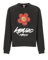 KENZO - Hoodies & Sweatvesten ,Zwart ,Katoen Zwarte Katoenen Crewneck Sweatshirt Met Prints - Lyst