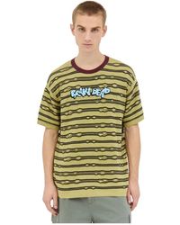 Brain Dead - Tops ,Groen ,Katoen Gestreept Geborduurd T-Shirt - Lyst