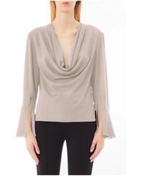 Liu Jo - Overhemden ,Grijs ,Elegante Georgette Blouse Met V-Hals - Lyst
