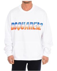 DSquared² - Hoodies & Sweatvesten ,Wit ,Katoen Sweatshirt Met Lange Mouwen En Logoprint - Lyst