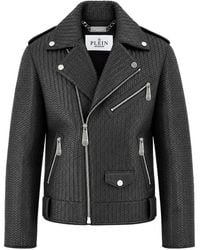 Philipp Plein - Leren Bikerjack Met Shearling Kraag - Lyst