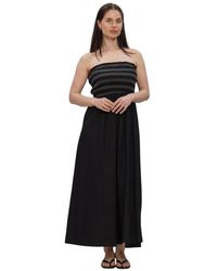 Object - Kleedjes ,Zwart ,Katoen Objelly Hope S/L Re Smock Midi Jurk - Lyst