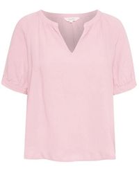 Part Two - Overhemden ,Roze ,Linnen Peony Linnen Blouse Met Pofmouwen - Lyst