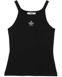 Fendi - Tops ,Zwart ,Katoen Geribbelde Tanktop - Lyst