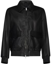 Lardini - Jassen ,Zwart ,Leer Zwart Lamsleer Glad Nerf Lederen Jas - Lyst
