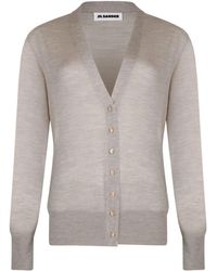 Jil Sander - Truien & Vesten ,Grijs ,Wol Asymmetrische Mesh - Lyst