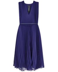 Max Mara - Kleedjes ,Blauw ,Polyester V-Hals Geplooide Uitlopende Korte Jurk - Lyst