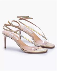 Aquazzura - Sandali con fascia in pvc e cinturino in pelle di vitello effetto specchio - platino - Lyst