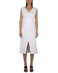 McQueen - Kleedjes ,Wit ,Mouwlloze Midi-Jurk Met Kraag En Knopen - Lyst