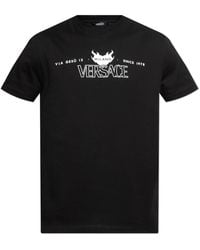 Versace - Tops ,Zwart ,Katoen Logo T-Shirt - Lyst