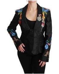 Dolce & Gabbana - Zwart Brokaat Kristallen Blazerjack - Lyst