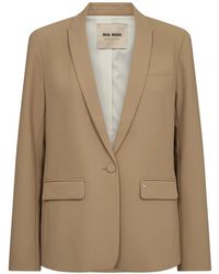 Mos Mosh - Jassen ,Bruin ,Polyester Vrouwelijke Blazer Met V-Hals En Klepzakken - Lyst
