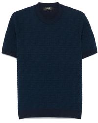 Fendi - Besticktes Rundhals-T-Shirt Blau - Lyst