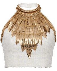 Balmain - Geborduurde Tweed Cropped Top - Lyst