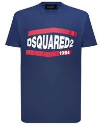 DSquared² - Tops ,Blauw ,Katoen Klassiek T-Shirt - Lyst