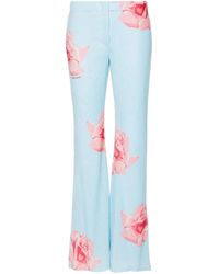 KENZO - Pantalones azules con estampado de rosas y diseño acampanado - Lyst