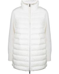 Moncler Down Mid Jacket H Knitted Sleeves - Wit