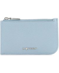 McQueen - Hellblaue Lederkartenhalter Brieftasche - Lyst
