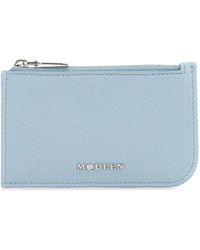 McQueen - Accessoires ,Blauw ,Lichtblauwe Leren Kaarthouderportemonnee - Lyst