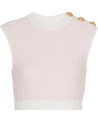 Balmain - Tops ,Roze ,Tweed Tweed Crop Top Met Knopen - Lyst