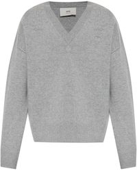 Ami Paris - Truien & Vesten ,Grijs ,Wol Trui Met Logo - Lyst