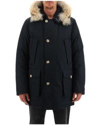 Woolrich - Jassen ,Blauw ,Donkerblauwe Arctic Parka Met Afneembare Bontkraag - Lyst