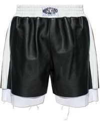 Moschino - Korte Broeken ,Zwart ,Katoen Leren Shorts Met Logo - Lyst