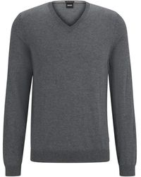 BOSS - Truien & Vesten ,Grijs ,Wol Melba V-Neck Sweater - Lyst