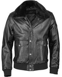 Bugatti - Jassen ,Zwart ,Klassieke Leren Jas Met Warme Kraag - Lyst