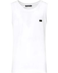 Dolce & Gabbana - Tops ,Wit ,Katoen Witte Katoenen Jersey Top Met Ronde Hals - Lyst