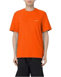MSGM - Tops ,Oranje ,Katoen Oranje Katoenen T-Shirt Voor Mannen - Lyst