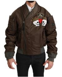 Dolce & Gabbana - Jassen ,Bruin ,Nylon Double-Breasted Bomber Jacket - Lyst