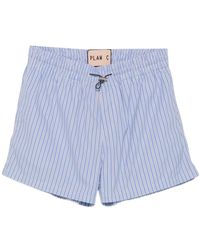 Plan C - Korte Broeken ,Blauw ,Katoen Gestreepte Shorts Met Trekkoord - Lyst