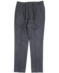 Herno - Broeken ,Blauw ,Wol Broek Van Visgraat Wollen Flanel - Lyst