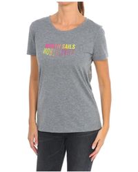 North Sails - Tops ,Grijs ,Katoen T-Shirt Met Korte Mouwen En Geribbelde Halslijn - Lyst