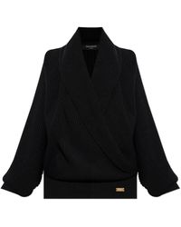Balmain - Truien & Vesten ,Zwart ,Wol Oversized Gebreide Trui Met Capuchon - Lyst