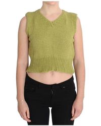 Pink Memories - Truien & Vesten ,Groen ,Katoen Groene Gebreide Mouwloze Vest Met V-Hals - Lyst