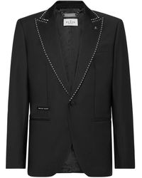 Philipp Plein - Jassen ,Zwart ,Wol Wool/Satin Blazer Lord Fit Ls Studs - Lyst