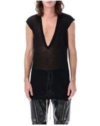 Rick Owens - Tops ,Zwart ,Katoen Zwart V-Hals T-Shirt Met Brede Schouders - Lyst