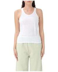 MM6 by Maison Martin Margiela - Weiße Plissierte V-Ausschnitt Top - Lyst