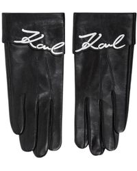 KARL LAGERFELD - Accessoires ,Zwart ,Leer K/Signature Leren Handschoenen - Lyst