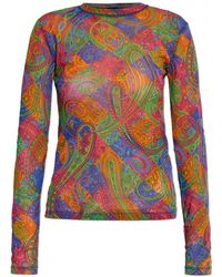Etro - Stretch Tulle Top Met Geometrisch Paisley Motief - Lyst