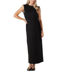 SELECTED - Kleedjes ,Zwart ,Denim Zwarte Midi Jurk Met Schoudervullingen - Lyst