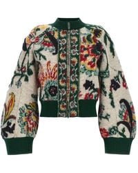 Sacai - Jassen ,Veelkleurig ,Wol Floral Jacquard Knit Blouson - Lyst