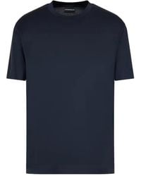 Emporio Armani - T-shirt blu a manica corta in jersey con logo - Lyst