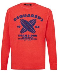 DSquared² - Tops ,Rood ,Katoen Rood Katoenen T-Shirt - Lyst