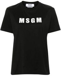 MSGM - Schwarzes t-shirt mit logo-print und rundhalsausschnitt - Lyst