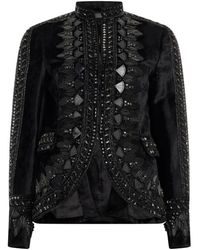Alberta Ferretti - Jassen ,Zwart ,Jas Met Hoge Kraag En Borduursels - Lyst