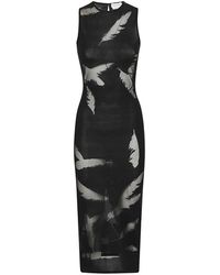 McQueen - Kleedjes ,Zwart ,Zwarte Sheath Jurk Met Veer Detail - Lyst