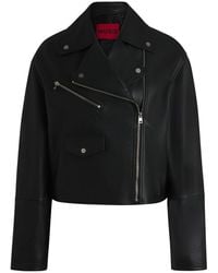 HUGO - Jassen ,Zwart ,Leer Laridas Biker Jacket - Lyst